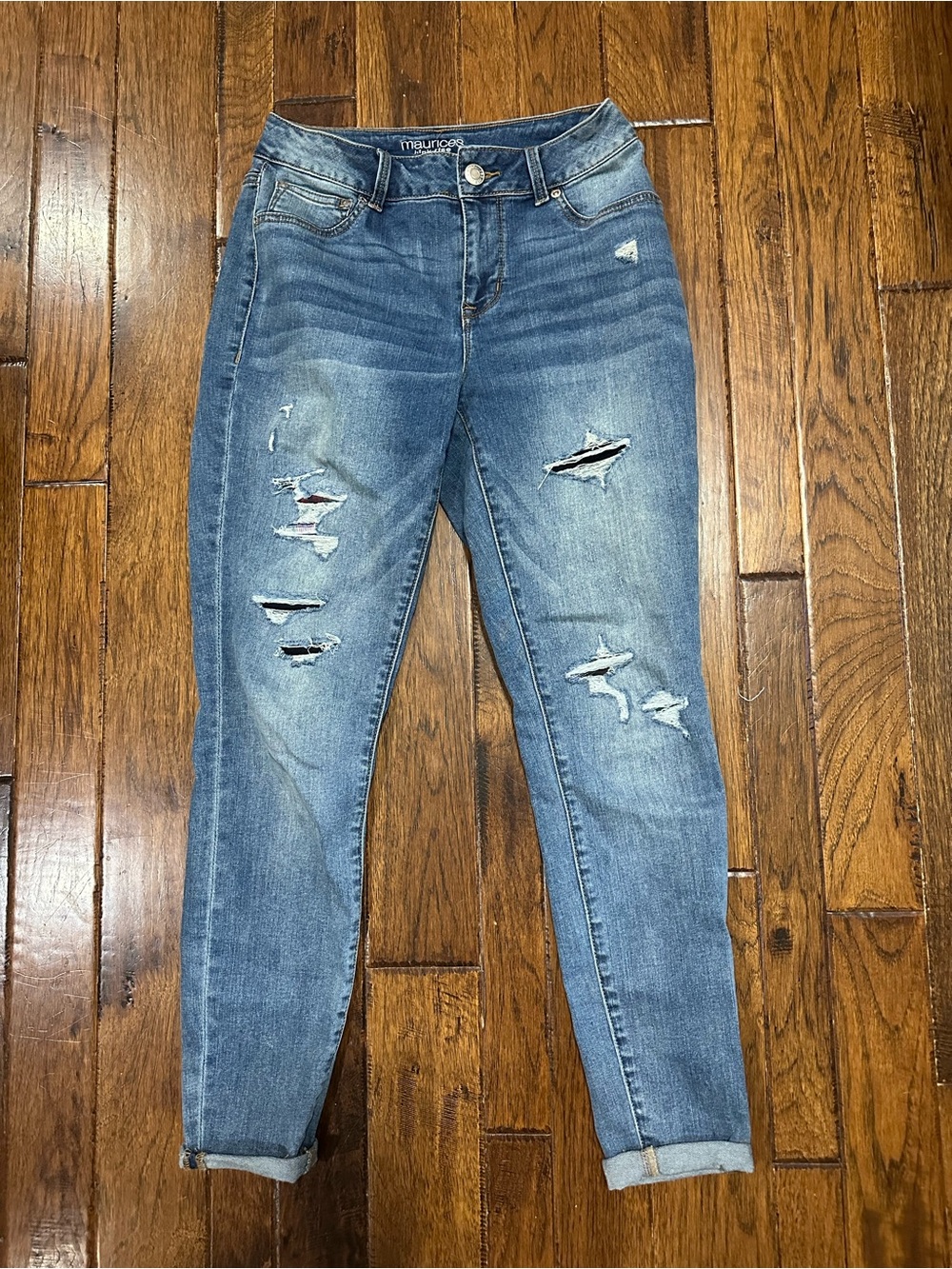 Maurices Flannel Distressed High-Rise Skinny Jeans - Blue Size Small